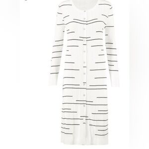 CAbi White and Black Striped Long Sleeve Dress